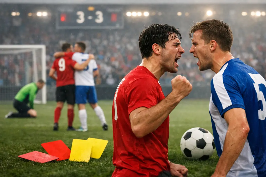 Intense derby eindigt in gelijkspel met veel kaarten en doelpunten