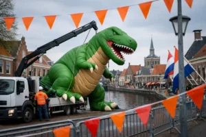 Rechter verbiedt opblaasbare dino langs Koningsdagroute in Dokkum